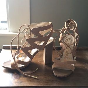 Strappy suede heels